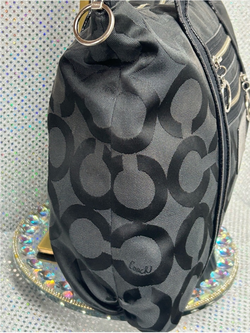 Coach Poppy Op Art Glam Tote Black Signature Jacquard Leather Trim 13826 G0920 - Picture 6 of 15
